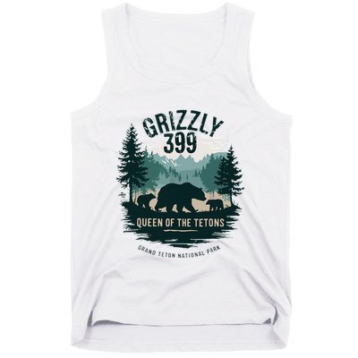 Retro Bear Queen Of The Tetons Grizzly 399 National Park Tank Top