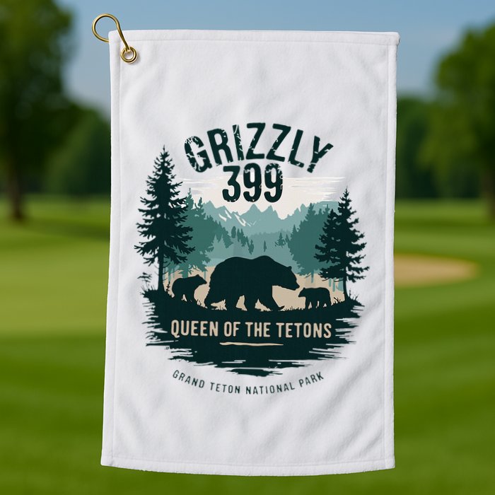 Retro Bear Queen Of The Tetons Grizzly 399 National Park Golf Towel
