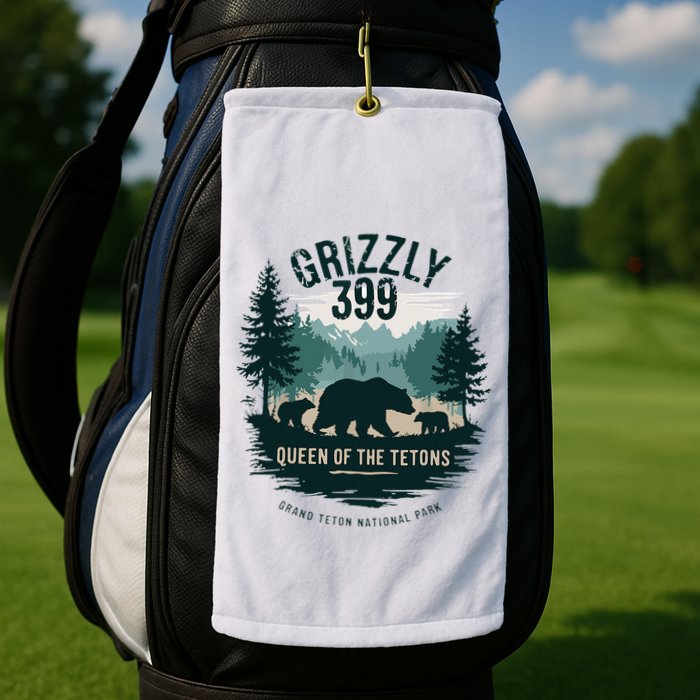 Retro Bear Queen Of The Tetons Grizzly 399 National Park Golf Towel