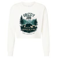Retro Bear Queen Of The Tetons Grizzly 399 National Park Cropped Pullover Crew