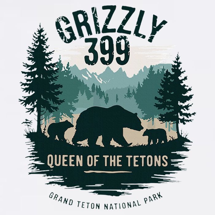 Retro Bear Queen Of The Tetons Grizzly 399 National Park Cropped Pullover Crew