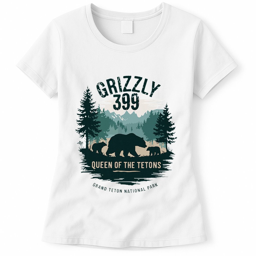 Retro Bear Queen Of The Tetons Grizzly 399 National Park Womens T-Shirt