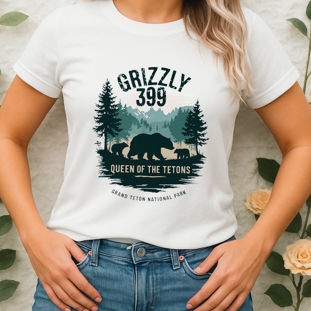 Retro Bear Queen Of The Tetons Grizzly 399 National Park Womens T-Shirt
