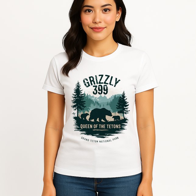 Retro Bear Queen Of The Tetons Grizzly 399 National Park Womens T-Shirt