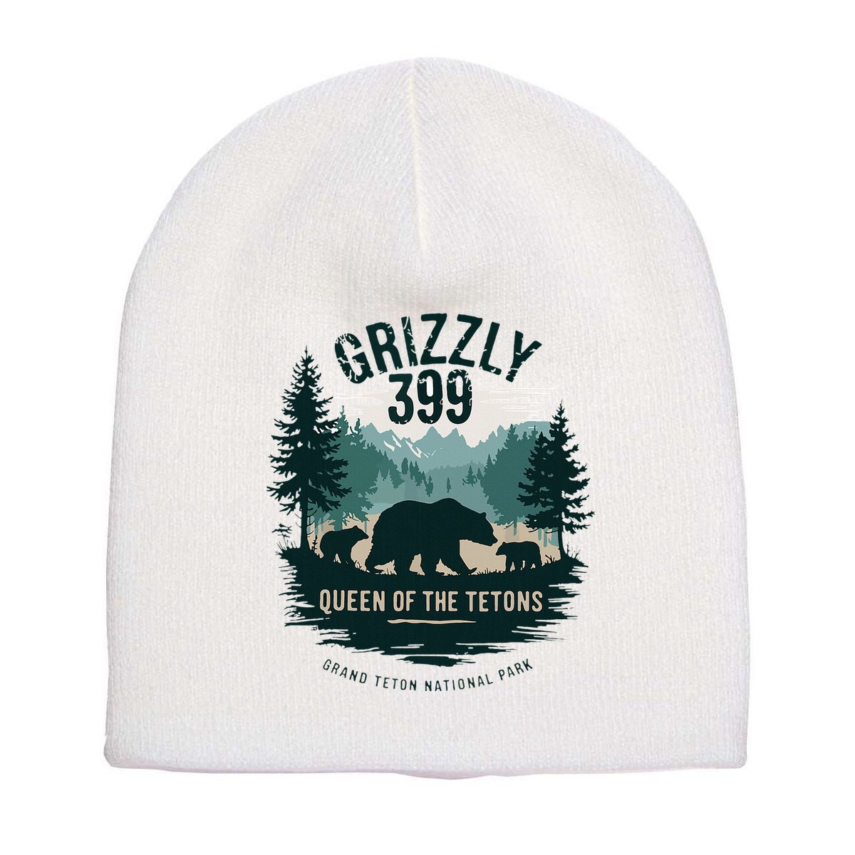 Retro Bear Queen Of The Tetons Grizzly 399 National Park Short Acrylic Beanie