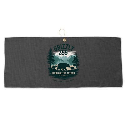 Retro Bear Queen Of The Tetons Grizzly 399 National Park Large Microfiber Waffle Golf Towel