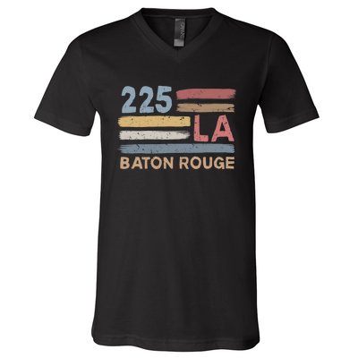 Retro Baton Rouge Area Code 225 Residents State Louisiana V-Neck T-Shirt