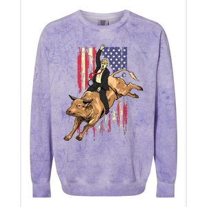 Rodeo Bull Rider Trump American Flag Cowboy Bull Riding Colorblast Crewneck Sweatshirt