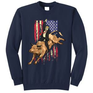 Rodeo Bull Rider Trump American Flag Cowboy Bull Riding Tall Sweatshirt