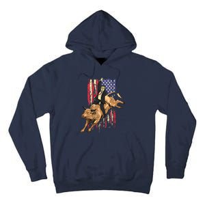 Rodeo Bull Rider Trump American Flag Cowboy Bull Riding Tall Hoodie