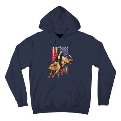 Rodeo Bull Rider Trump American Flag Cowboy Bull Riding Tall Hoodie