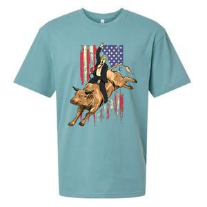 Rodeo Bull Rider Trump American Flag Cowboy Bull Riding Sueded Cloud Jersey T-Shirt