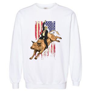 Rodeo Bull Rider Trump American Flag Cowboy Bull Riding Garment-Dyed Sweatshirt