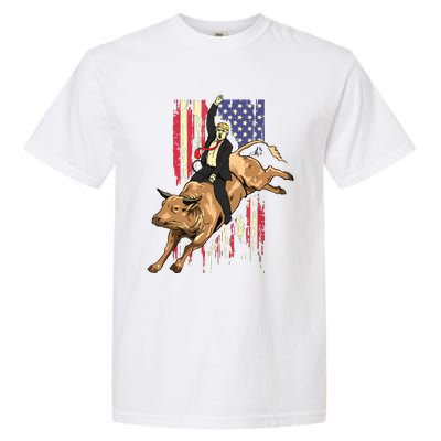 Rodeo Bull Rider Trump American Flag Cowboy Bull Riding Garment-Dyed Heavyweight T-Shirt