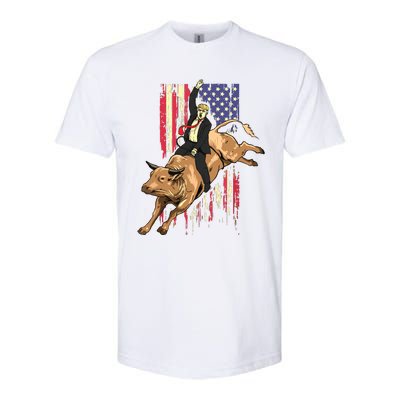 Rodeo Bull Rider Trump American Flag Cowboy Bull Riding Softstyle CVC T-Shirt