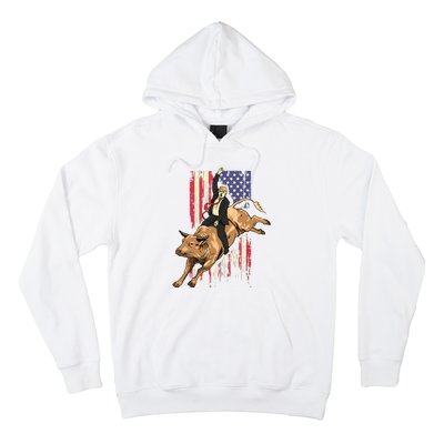 Rodeo Bull Rider Trump American Flag Cowboy Bull Riding Hoodie