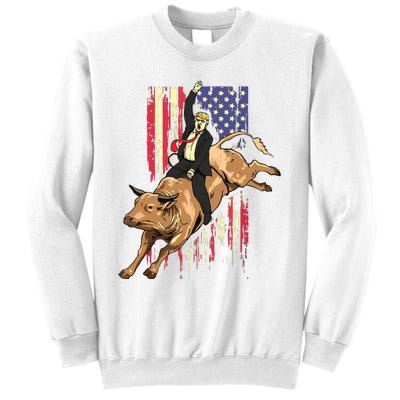 Rodeo Bull Rider Trump American Flag Cowboy Bull Riding Sweatshirt