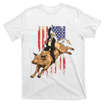 Rodeo Bull Rider Trump American Flag Cowboy Bull Riding T-Shirt