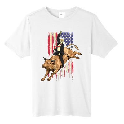 Rodeo Bull Rider Trump American Flag Cowboy Bull Riding Tall Fusion ChromaSoft Performance T-Shirt