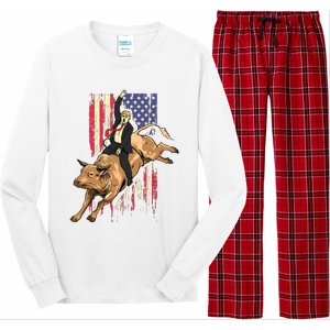 Rodeo Bull Rider Trump American Flag Cowboy Bull Riding Long Sleeve Pajama Set