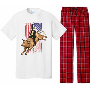 Rodeo Bull Rider Trump American Flag Cowboy Bull Riding Pajama Set