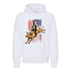 Rodeo Bull Rider Trump American Flag Cowboy Bull Riding Premium Hoodie