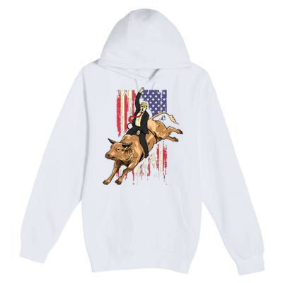 Rodeo Bull Rider Trump American Flag Cowboy Bull Riding Premium Pullover Hoodie