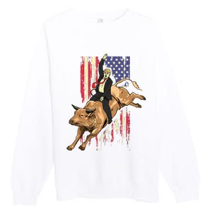 Rodeo Bull Rider Trump American Flag Cowboy Bull Riding Premium Crewneck Sweatshirt