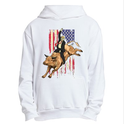 Rodeo Bull Rider Trump American Flag Cowboy Bull Riding Urban Pullover Hoodie