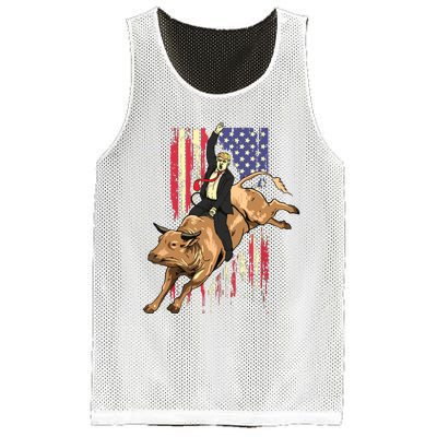 Rodeo Bull Rider Trump American Flag Cowboy Bull Riding Mesh Reversible Basketball Jersey Tank