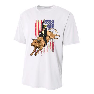 Rodeo Bull Rider Trump American Flag Cowboy Bull Riding Performance Sprint T-Shirt