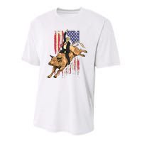 Rodeo Bull Rider Trump American Flag Cowboy Bull Riding Youth Performance Sprint T-Shirt