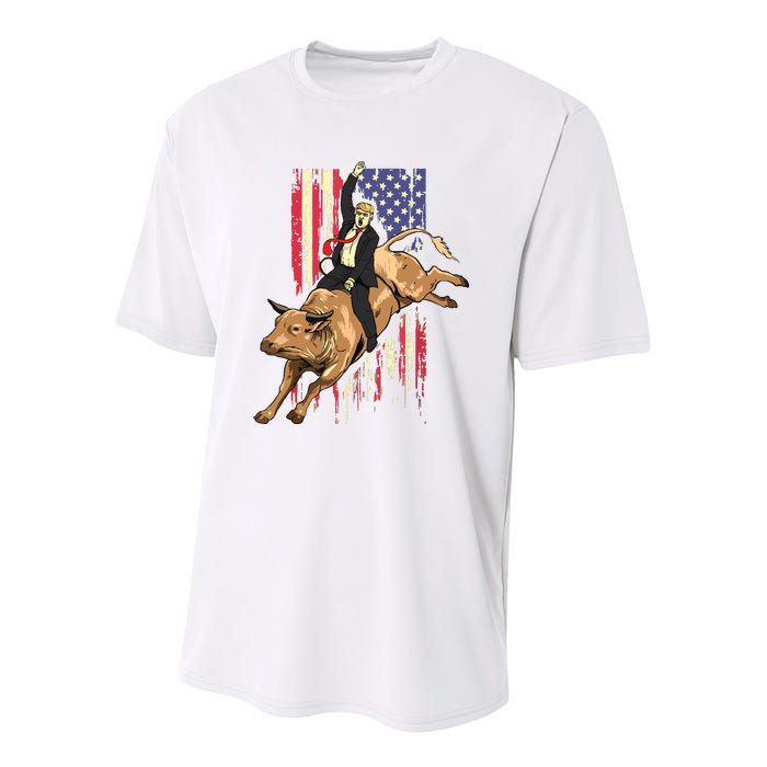 Rodeo Bull Rider Trump American Flag Cowboy Bull Riding Youth Performance Sprint T-Shirt