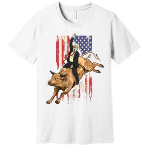 Rodeo Bull Rider Trump American Flag Cowboy Bull Riding Premium T-Shirt