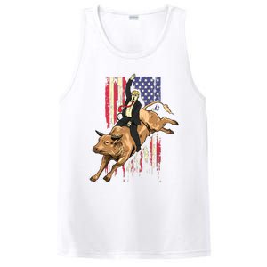 Rodeo Bull Rider Trump American Flag Cowboy Bull Riding PosiCharge Competitor Tank