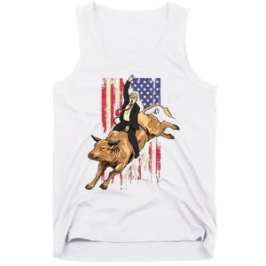 Rodeo Bull Rider Trump American Flag Cowboy Bull Riding Tank Top