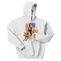 Rodeo Bull Rider Trump American Flag Cowboy Bull Riding Kids Hoodie