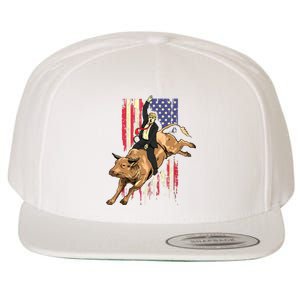 Rodeo Bull Rider Trump American Flag Cowboy Bull Riding Wool Snapback Cap