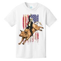 Rodeo Bull Rider Trump American Flag Cowboy Bull Riding Kids T-Shirt