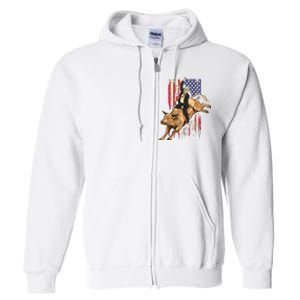 Rodeo Bull Rider Trump American Flag Cowboy Bull Riding Full Zip Hoodie