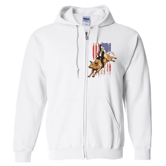 Rodeo Bull Rider Trump American Flag Cowboy Bull Riding Full Zip Hoodie