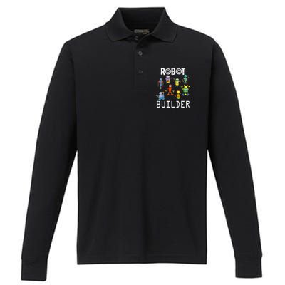Robot Builder Robotics Engineer Funny Robot Engineering Performance Long Sleeve Polo