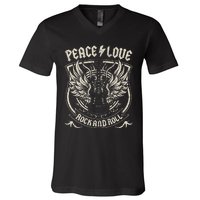 Rock Band Rock Concert Peace Love Rock And Roll Costume Rock V-Neck T-Shirt