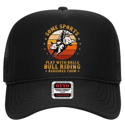 Rodeo Bull Riding Vintage Cowboy Country Ranch Bull Rider High Crown Mesh Back Trucker Hat