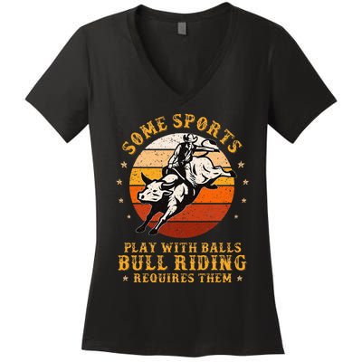 Rodeo Bull Riding Vintage Cowboy Country Ranch Bull Rider Women's V-Neck T-Shirt