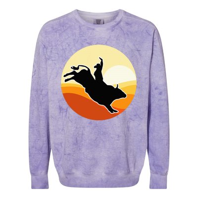 Retro Bull Riding Design Cow Bull Riding Colorblast Crewneck Sweatshirt