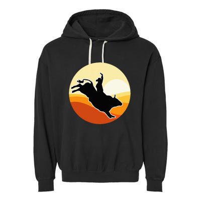 Retro Bull Riding Design Cow Bull Riding Garment-Dyed Fleece Hoodie