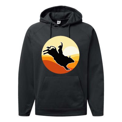 Retro Bull Riding Design Cow Bull Riding Performance Fleece Hoodie