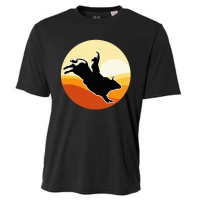 Retro Bull Riding Design Cow Bull Riding Cooling Performance Crew T-Shirt