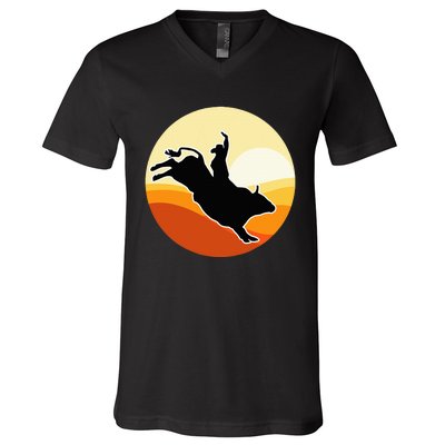 Retro Bull Riding Design Cow Bull Riding V-Neck T-Shirt